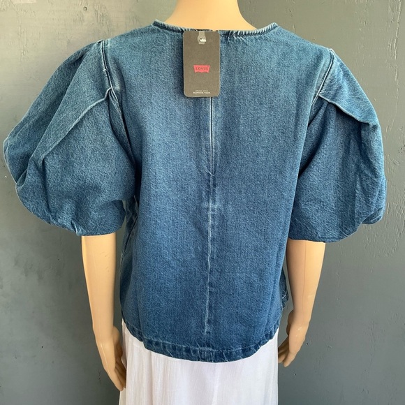 Levi's Blue Denim Puff Sleeves Blouse Size Large NWT - Picture 3 of 12